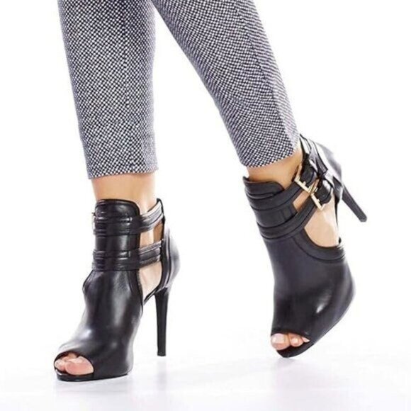 XYD Women Peep Toe Ankle Bootie High Heels Buckled Double Straps Cutout Fashion - Picture 1 of 8